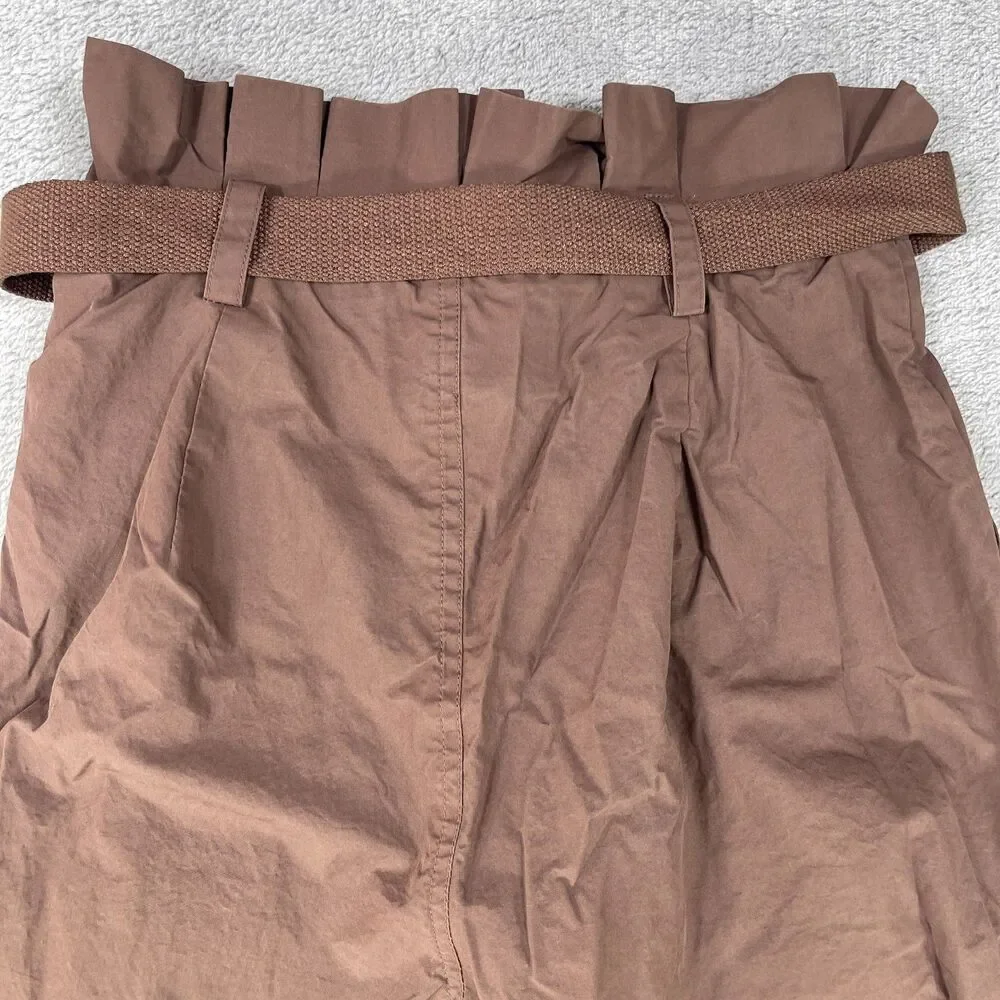 L'Academie Pants Womens Small Brown Cotton High Rise Wide Leg Slash Pockets